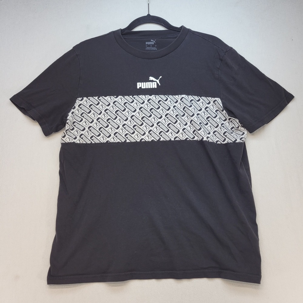 Puma T-Shirt Mens Large Black Athletic Graphic Print Sport Logo Crewneck Tee